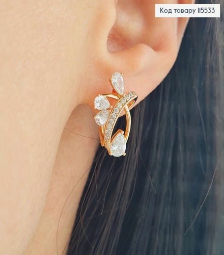 Серьги "Арфа" с камешками, 2см, англ. зам. Xuping 18K 115533 фото 1