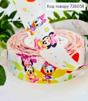Лента репсовая, с принтом "Диснеевские ПЕРСОНАЖИ", ширина 2,5 см, длина 25 ярдов(23м) 726038 фото