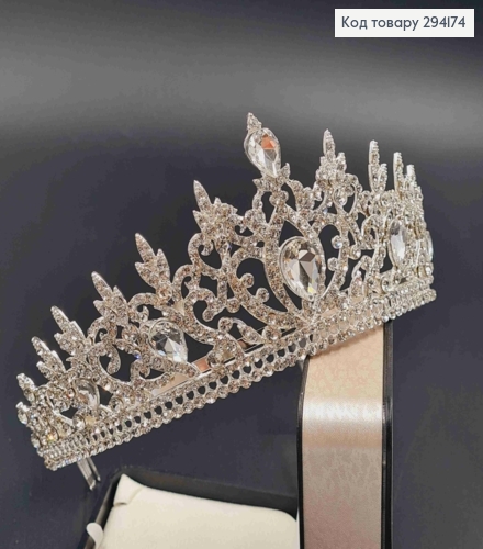 Диадема "Изысканная" под серебро, с Блестящими камнями, 7см наивысшая точка 294174 фото 1