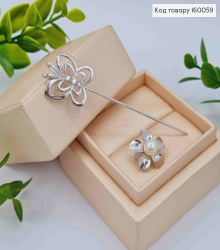 Брошка родована "Квітка з Метеликом" з Блискучими камінцями та Перлинкою, 7,1см, Xuping 160059 фото 2