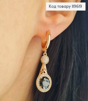 Серьги кольца (1,3см) с подвижной подвеской с Черным камнем, 2,3см, Xuping 18К. 119619 фото