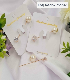 Брошь-шпилька с бусинкой (1,1см) и камнем (0,9см), длина 5,5см, в асортименте 235342 фото