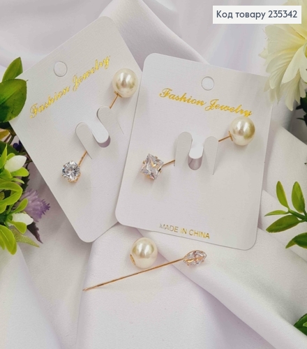 Брошь-шпилька с бусинкой (1,1см) и камнем (0,9см), длина 5,5см, в асортименте 235342 фото 1