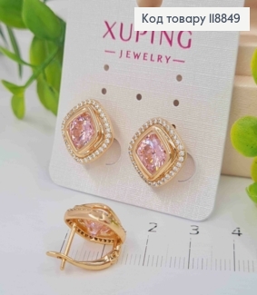 Серьги "Глаза Сфинкса" с Розовым камнем в оправе из камешков, 1,4см, англ. застежка, Xuping 18К 118849 фото