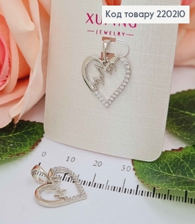 Кулон родований, Сердечко з пульсом, в камінцях, 1,7см, Xuping 220210 фото