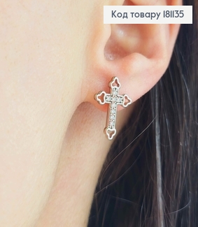 Сережки гвоздики родовані, Хрестики в камінцях, 2*1,2см, Xuping 181135 фото