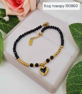 Браслет из черных и лимонных бусинок, с подвеской Сердце, дл.18+3см, Xuping 150860 фото