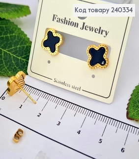 Серьги гвоздики, цветок лимонного цвета с черной эмалью, 1см, Сталь Stainless steel 240334 фото