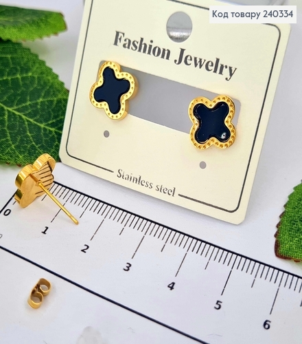 Серьги гвоздики, цветок лимонного цвета с черной эмалью, 1см, Сталь Stainless steel 240334 фото 1