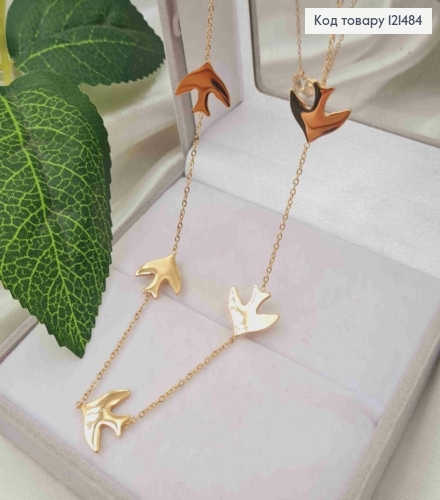 Цепочка якорное плетение с подвесками "Птички" (1,4*1см), длина 57+6см, Xuping ТТМ 121484 фото 1