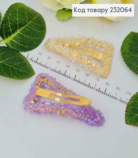 Заколка тік-так, трикутна в блискітках та камінцях, кольори в асорт. 7см 232064 фото
