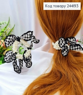 Резинка з Бусинками та з зав'язаними Хустинками, діаметр 6см, Чорно-Білого кольору 244193 фото