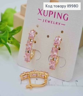 Серьги с тремя Розовыми камешками, 2,2см, английская застежка, Xuping 18K 119980 фото