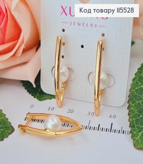 Серьги стрелы с жемчужиной, 3см, англ. зам. Xuping 18K 115528 фото
