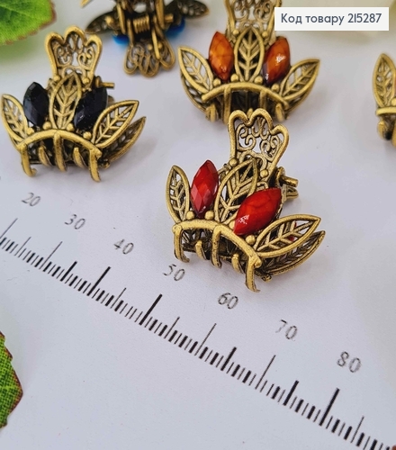 Краб метал бронза, 2,5см, листочки з камінцями кольори в асорт.  215287 фото 2