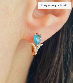 Сережки кільця з Блакитним каменем, діаметр 1,3см, Xuping 18К 110145 фото