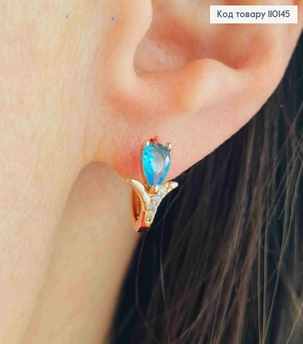 Сережки кільця з Блакитним каменем, діаметр 1,3см, Xuping 18К 110145 фото 1