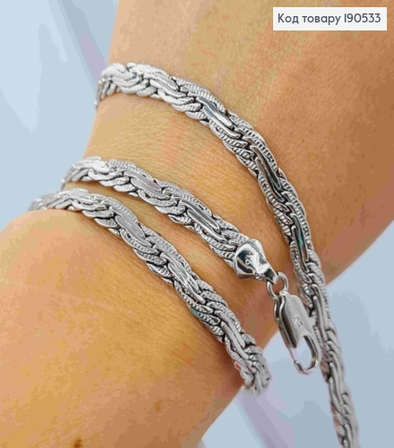 Ланцюжок родований плетіння КОСИЧКА, ширина 6мм, довжина 60см, Xuping 190533 фото 2