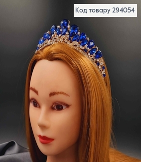 Тиара под золото, "Викторианская" с синими камешками. 294054 фото