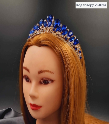 Тиара под золото, "Викторианская" с синими камешками. 294054 фото 1