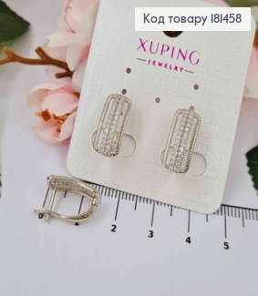 Сережки родовані, Прямокутні оздоблені в два ряди камінцями, 0,7*1,7см, англ застібка, Xuping 181458 фото