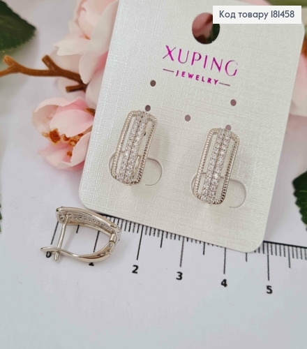 Серьги, Прямоугольные украшенные в два ряда камнями, 0,7*1,7см, англ застежка, Xuping 181458 фото 1