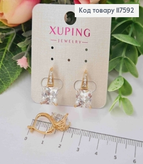 Серьги с квадратным блестящим камнем, 1,9см, английская застежка, XUPING 18K 117592 фото
