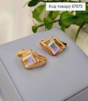 Серьги "АннеТ" с камнем сваровски Хамелеон, длина 2см, англ застежка, Xuping 18K 117875 фото