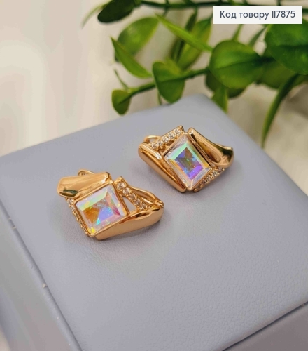 Серьги "АннеТ" с камнем сваровски Хамелеон, длина 2см, англ застежка, Xuping 18K 117875 фото 1