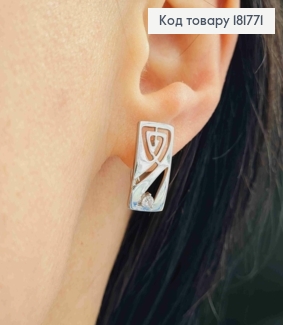 Серьги родованные Прямоугольные с Блестящим камнем, длина 1,7см, английская застежка, Xuping 181771 фото