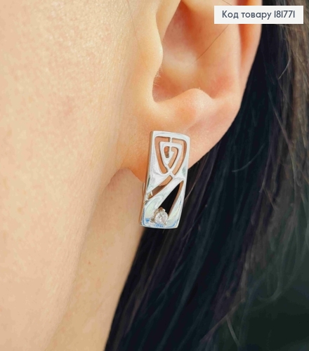 Сережки родовані Прямокутні з Блискучим каменем, довжина 1,7см, англійська застібка, Xuping 181771 фото 1