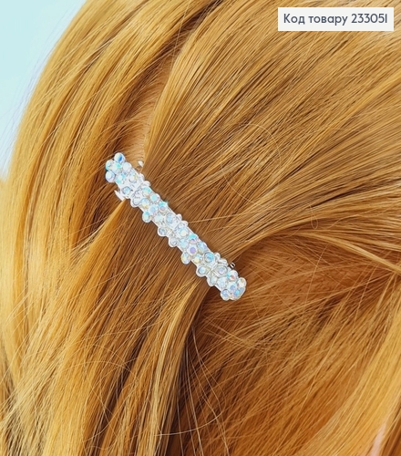 Заколка автомат 5 см Бабочка серебряная хамелеон в камнях 233051 фото 1