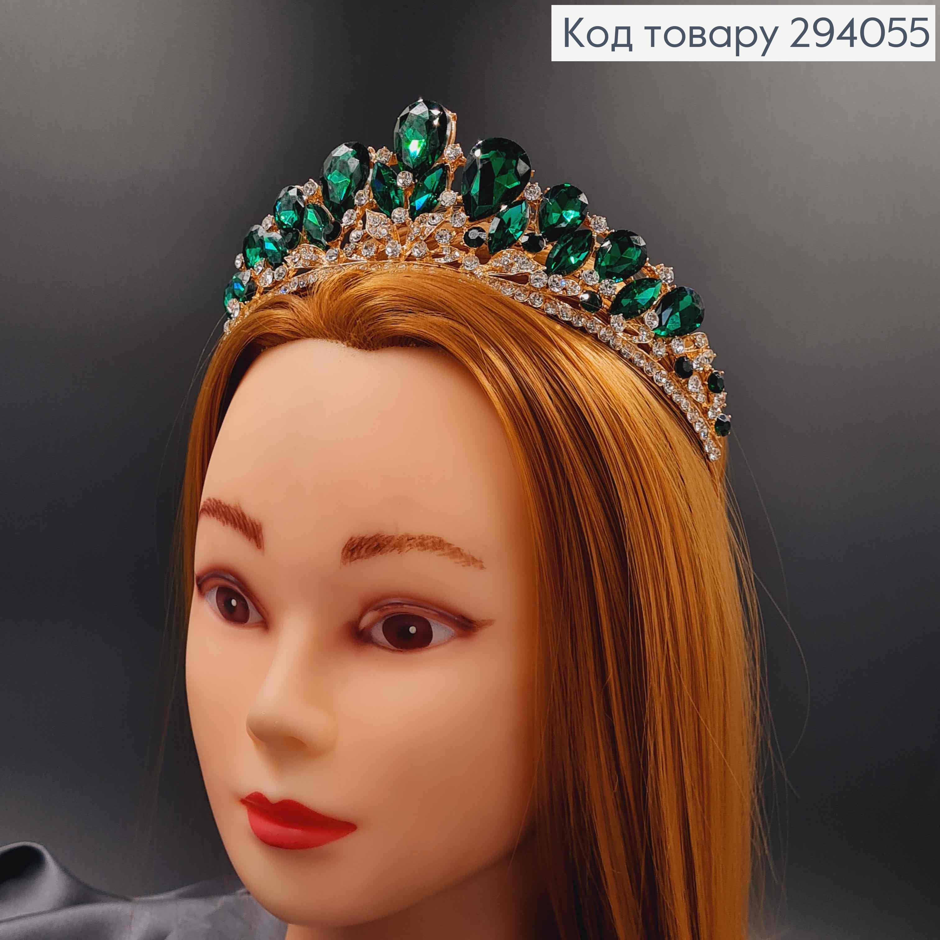 Тиара под золото, "Викторианская" с зелеными камешками. 294055 фото 2