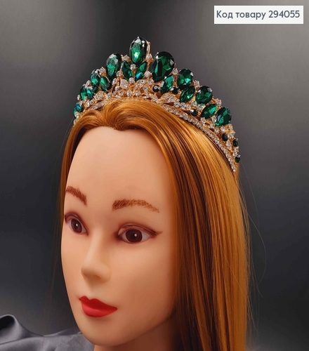 Тиара под золото, "Викторианская" с зелеными камешками. 294055 фото 2