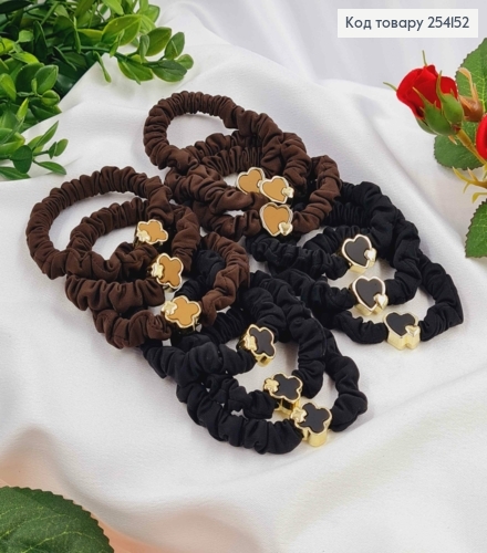 Резинка-жатка  атласна 5см "Серце / Ван клів" коричнево-чорні 254152 фото 1