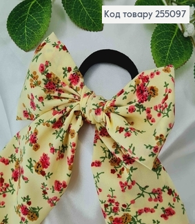 Резинка 5см, Твилли с бантиком, Желтого цвета, с цветочным принтом, дл. 255097 фото