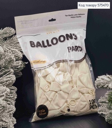 Повітряні кулі латексні, 12'' UOU, білого кольору, 100шт/уп 575470 фото 1