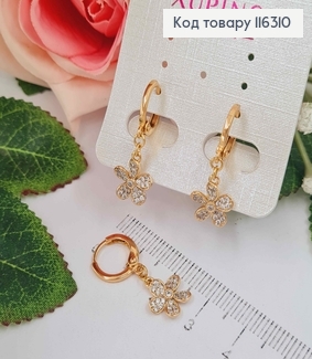Серьги кольца 1см, с подвеской Цветочком в камешках, Xuping 18K 116310 фото