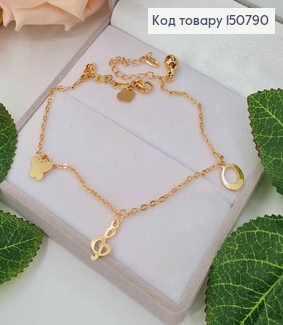 Браслет на ногу, с подвесками сердечком, скрипичный и бабочкой, дл. 23.5+5см, Xuping 18К 150790 фото