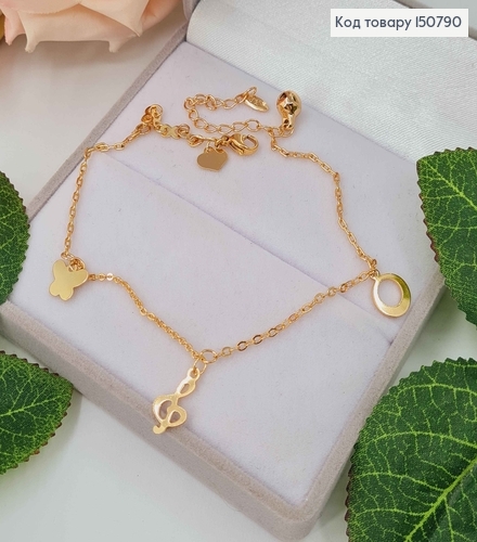 Браслет на ногу, с подвесками сердечком, скрипичный и бабочкой, дл. 23.5+5см, Xuping 18К 150790 фото 1