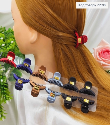 Краб пластик, матовый с золотой пластинкой, крепкая 3,5см, в ассорт. 213218 фото 1