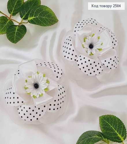Резинка Бант белий "Ромашка" 9см, ручная робота Украина 276049 фото 1