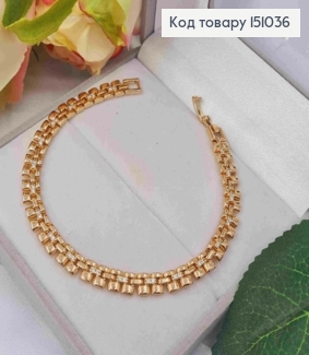 Браслет, плетение Фигурными пластинками с Блестящими камешками, ширина 6мм, длина 19см, Xuping 18K 151036 фото