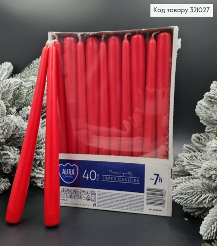 Свічка довга конусна ЧЕРВОНА, довжина 25см, горіння 7год., AURA, Bispol (якісна, не тече) 321027 фото 1