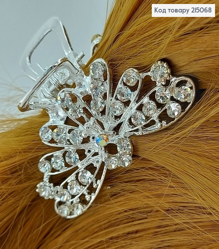 Краб металл Павлин серебряный с камнями 215068 фото 2