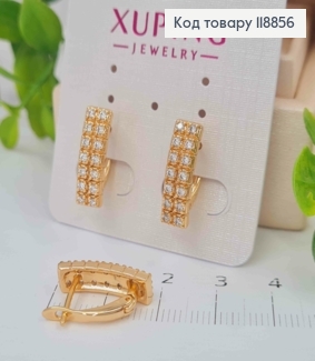 Серьги Прямоугольные украшены Блестящими камешками в два ряда, 1,7см, английская застежка, Xuping 18К 118856 фото