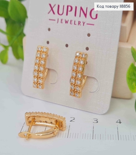 Серьги Прямоугольные украшены Блестящими камешками в два ряда, 1,7см, английская застежка, Xuping 18К 118856 фото 1