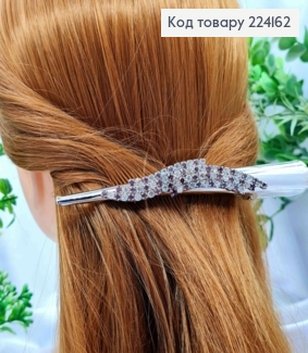 Заколка стрела металл украшена блестящими и розовыми камешками, серебряного цвета, 13см. 224162 фото