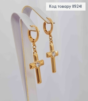 Серьги кольца с подвеской Крестик с камнем (2,2*1,2см), диаметр 1,1см, Xuping 18K 119241 фото
