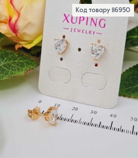 Серьги гвоздики, камешек форме Сердечка, 0,6см, Xuping 18K 116950 фото